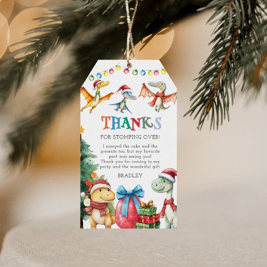 Kerstmis Dinosaurus Bedanktkaart voor Kinderen Cadeaulabel