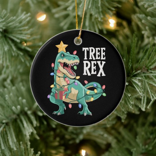Kerstmis Dinosaurus Boom Rex Pyjama Kerstlichten Keramisch Ornament (Boom)