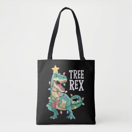 Kerstmis Dinosaurus Boom Rex Pyjama Kerstlichten Tote Bag (Voorkant)