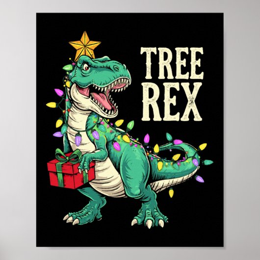 Kerstmis Dinosaurus Boom Rex Pyjama Mannen Jongens Poster (Voorkant)