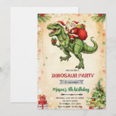 Kerstmis dinosaurus en kerstman uitnodiging (Voorkant / Achterkant)