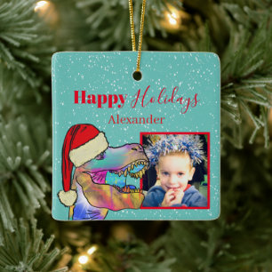 Kerstmis Dinosaurus Foto Keepsake Keramisch Ornament