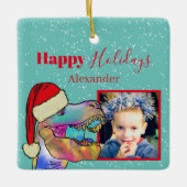 Kerstmis Dinosaurus Foto Keepsake Keramisch Ornament (Voorkant)