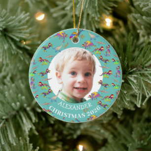 Kerstmis Dinosaurus Gepersonaliseerde foto 2022 Ke Keramisch Ornament