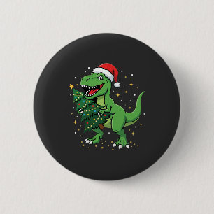 Kerstmis Dinosaurus Kerstman T Rex Ronde Button 5,7 Cm