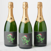 Kerstmis Dinosaurus Kerstman T Rex Sparkling Wijnetiket (Flessen)