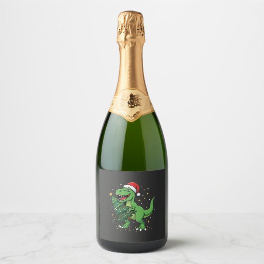 Kerstmis Dinosaurus Kerstman T Rex Sparkling Wijnetiket (Voorkant)