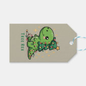 Kerstmis Dinosaurus Licht Feest Grappige Boom Rex Cadeaulabel (Voorkant (Horizontaal))