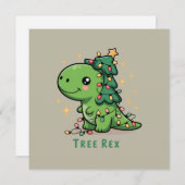 Kerstmis Dinosaurus Licht Feest Grappige Boom Rex Feestdagenkaart (Voorkant / Achterkant)