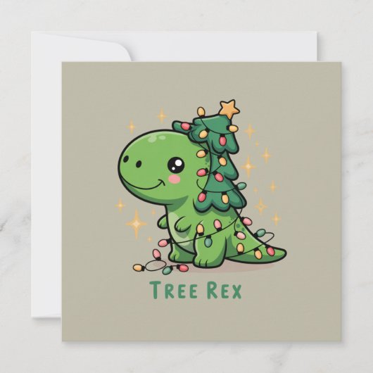 Kerstmis Dinosaurus Licht Feest Grappige Boom Rex  Feestdagenkaart (Voorkant)