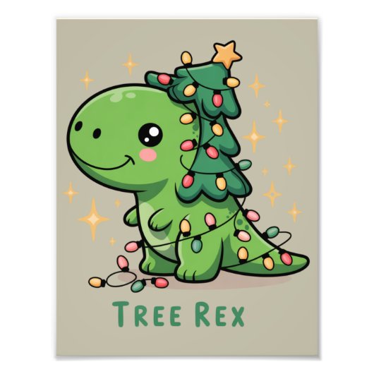 Kerstmis Dinosaurus Licht Feest Grappige Boom Rex Foto Afdruk (Voorkant)