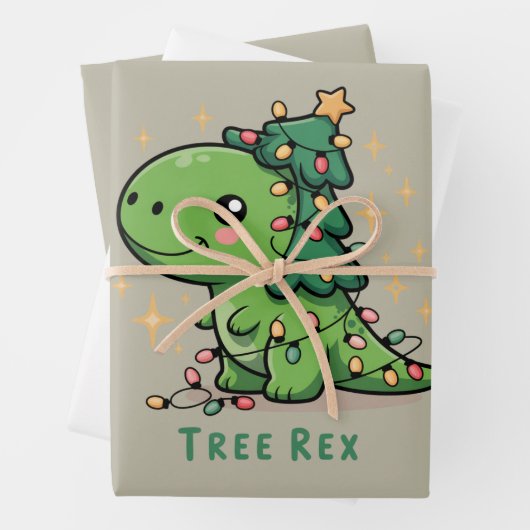 Kerstmis Dinosaurus Licht Feest Grappige Boom Rex Inpakpapier Vel (In situ)