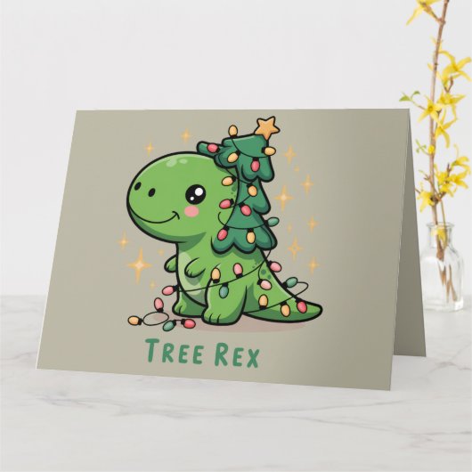 Kerstmis Dinosaurus Licht Feest Grappige Boom Rex Kaart (Gele Bloem)