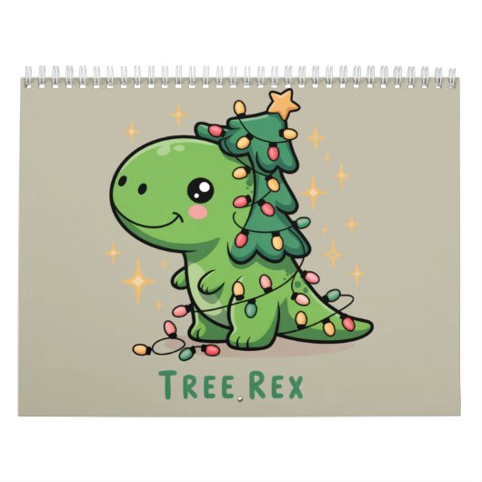Kerstmis Dinosaurus Licht Feest Grappige Boom Rex  Kalender (Hoes)