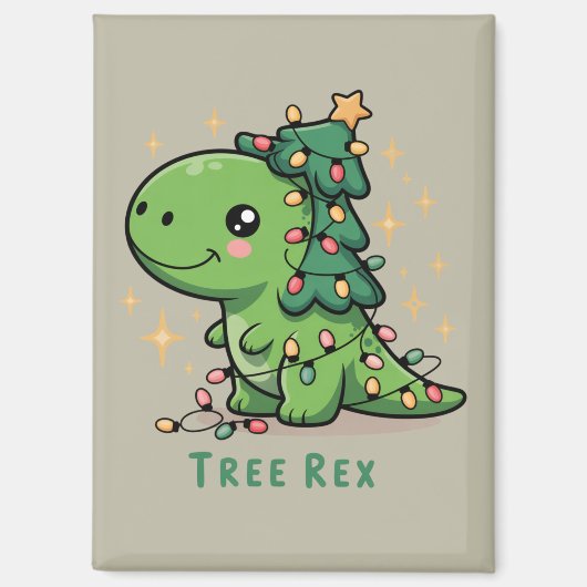 Kerstmis Dinosaurus Licht Feest Grappige Boom Rex Magneet (Voorkant)