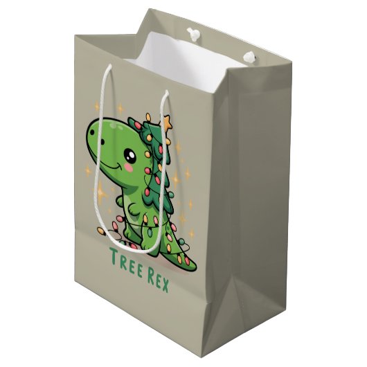 Kerstmis Dinosaurus Licht Feest Grappige Boom Rex Medium Cadeauzakje (Voorkant Gekanteld)