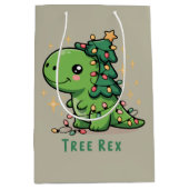 Kerstmis Dinosaurus Licht Feest Grappige Boom Rex Medium Cadeauzakje (Voorkant)