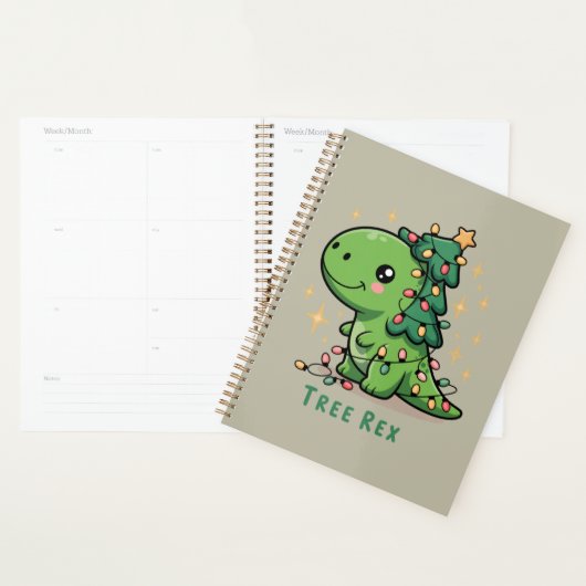 Kerstmis Dinosaurus Licht Feest Grappige Boom Rex  Planner (Display)