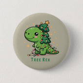 Kerstmis Dinosaurus Licht Feest Grappige Boom Rex Ronde Button 5,7 Cm (Voorkant)