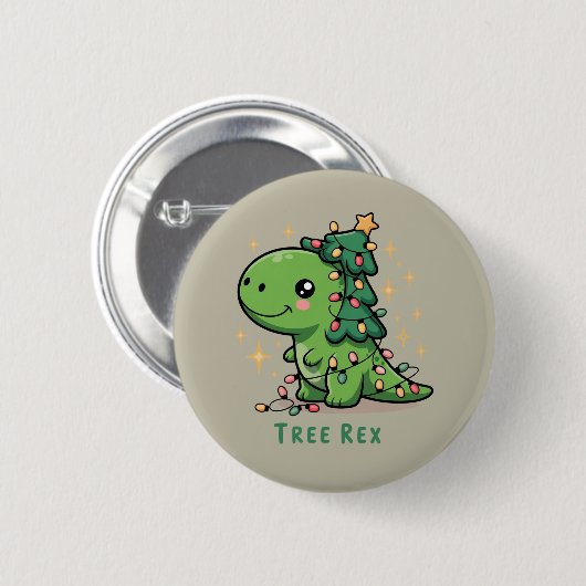Kerstmis Dinosaurus Licht Feest Grappige Boom Rex Ronde Button 5,7 Cm (Voorkant /achterkant)