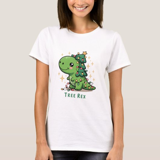 Kerstmis Dinosaurus Licht Feest Grappige Boom Rex  T-shirt (Voorkant)