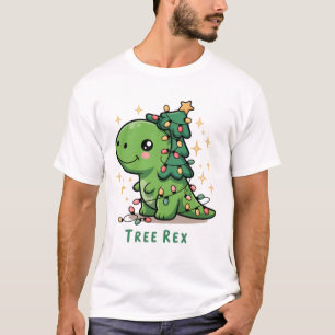 Kerstmis Dinosaurus Licht Feest Grappige Boom Rex T-shirt