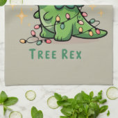Kerstmis Dinosaurus Licht Feest Grappige Boom Rex Theedoek (Gevouwen)