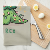 Kerstmis Dinosaurus Licht Feest Grappige Boom Rex Theedoek (Quarter Fold)