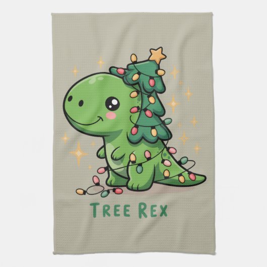 Kerstmis Dinosaurus Licht Feest Grappige Boom Rex Theedoek (Verticaal)