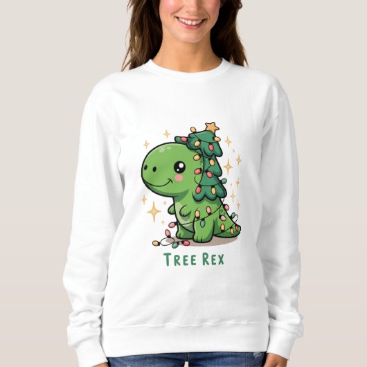 Kerstmis Dinosaurus Licht Feest Grappige Boom Rex Trui (Voorkant)