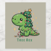 Kerstmis Dinosaurus Licht Feest Grappige Boom Rex Wijn Etiket (Enkel label)