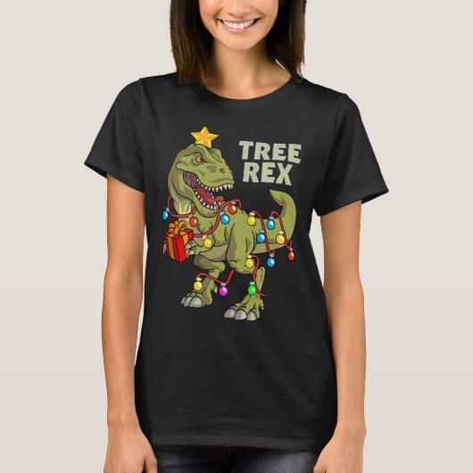 Kerstmis Dinosaurus Lichten Boom Rex T-shirt (Voorkant)