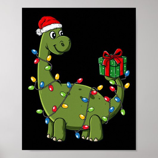 Kerstmis Dinosaurus met Lichten Leuke Jongens Kind Poster (Voorkant)