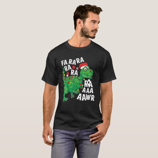 Kerstmis Dinosaurus Santa Hoed Fa Ra Ra Rawr T Rex T-shirt (Voorkant volledig)