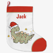 Kerstmis Dinosaurus Santa Hoed Naam Kinder tweezij Grote Kerstsok (Voorkant)