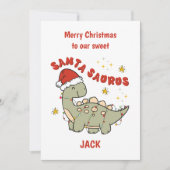 Kerstmis Dinosaurus Santasaurus Naam Jongen Feestdagenkaart (Voorkant)