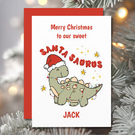 Kerstmis Dinosaurus Santasaurus Naam Jongen Feestdagenkaart