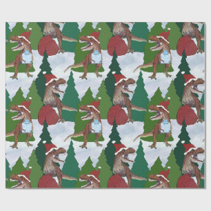 Kerstmis Dinosaurus T-Rex Kerstman Cadeaupapier