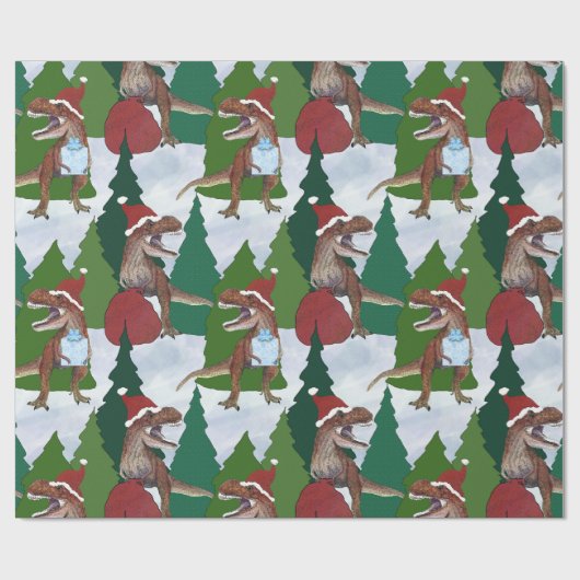 Kerstmis Dinosaurus T-Rex Kerstman Cadeaupapier (Vlak)