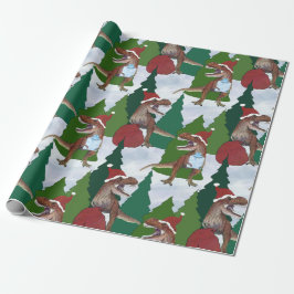 Kerstmis Dinosaurus T-Rex Kerstman Cadeaupapier