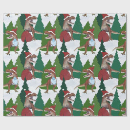 Kerstmis Dinosaurus T-Rex Kerstman Cadeaupapier