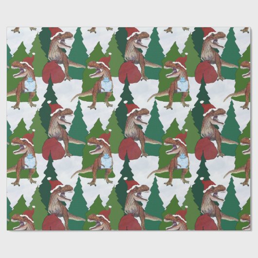 Kerstmis Dinosaurus T-Rex Kerstman Cadeaupapier (Vlak)
