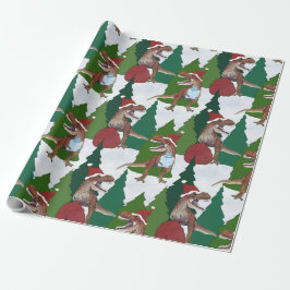 Kerstmis Dinosaurus T-Rex Kerstman Cadeaupapier