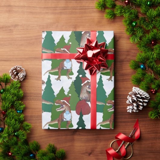 Kerstmis Dinosaurus T-Rex Kerstman Cadeaupapier (Feestdagen Geschenken)