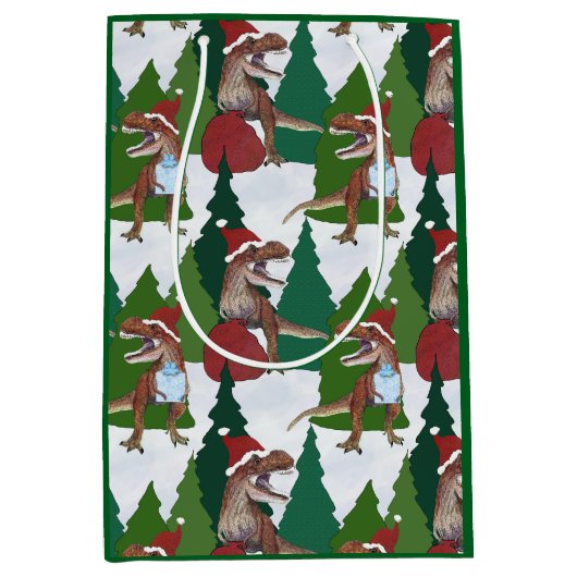 Kerstmis Dinosaurus T-Rex Kerstman Medium Cadeauzakje (Voorkant)