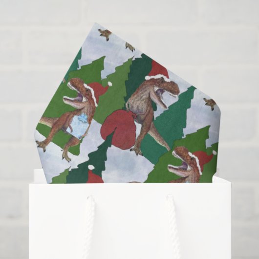 Kerstmis Dinosaurus T-Rex Kerstman Tissuepapier (Cadeauzakje)