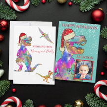 Kerstmis Dinosaurus T-Rex met een kerstmuts Foto