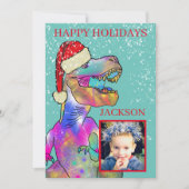 Kerstmis Dinosaurus T-Rex met een kerstmuts Foto Feestdagenkaart (Voorkant)