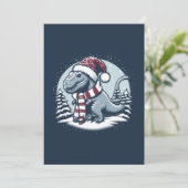 Kerstmis Dinosaurus T-Rex op sneeuw Feestdagenkaart (Staand voorkant)