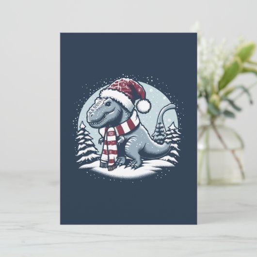 Kerstmis Dinosaurus T-Rex op sneeuw Feestdagenkaart (Staand voorkant)